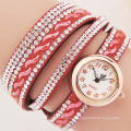 En Stock Rhinestone cuero cristal pulsera reloj cuarzo bling bling reloj